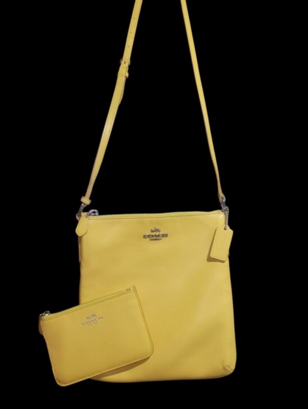 Coach 2015  North South Crossbody (Style F36063) in butter yellow leather